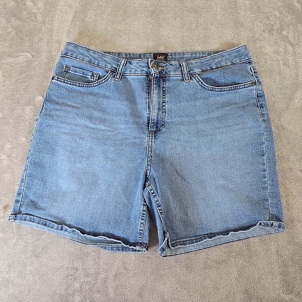 Lee Denim Shorts‎ Womens 16M Blue High Rise Casual Relaxed Fit Cut Off Raw Hem